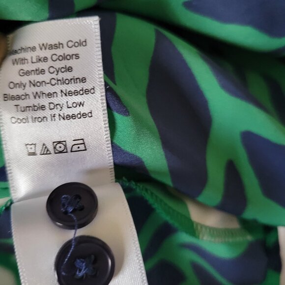 Coldwater Creek Blouse Sz Large 14 Pleated 3/4 sleeve button front green blue - Picture 9 of 14